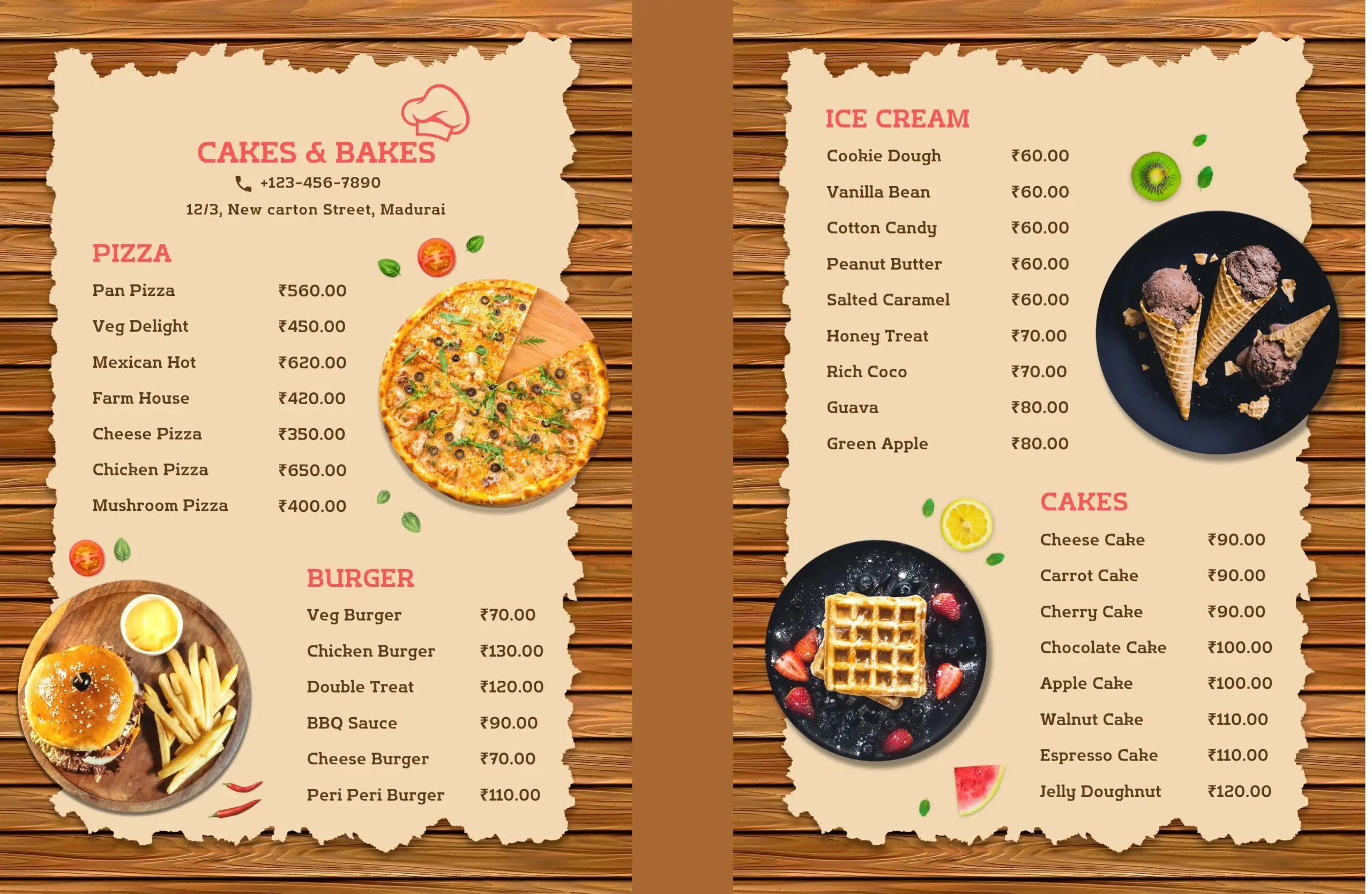 Professional pizza and ice cream menu card layout design
