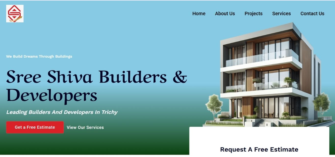 Professional website front page design for construction, builders, and real estate developers