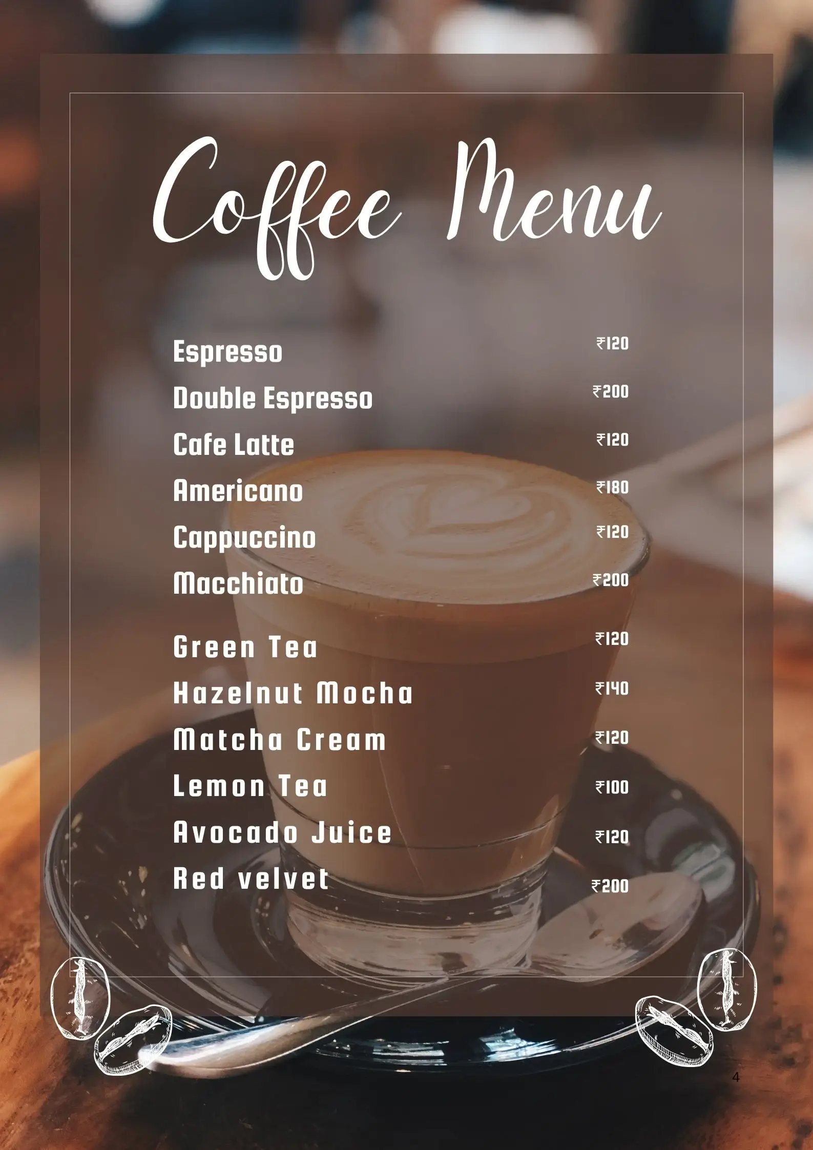 coffee shop menu card
